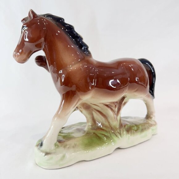 Vintage Porcelain Horse Figurine With Foal Statue Hand Painted Glazed Realistic - Picture 4 of 8